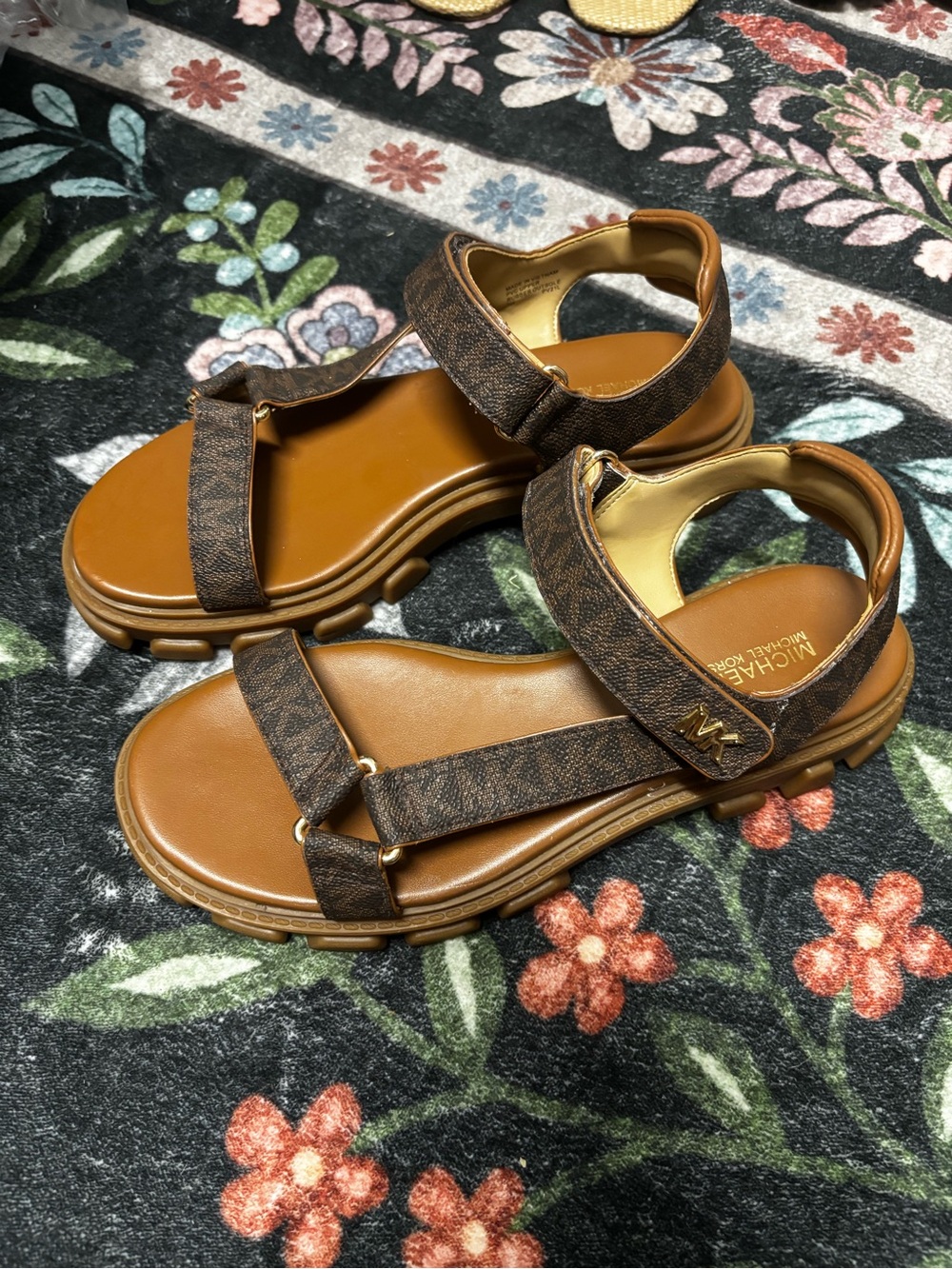 Michael Kors Brown and Tan Logo Platform Sandals